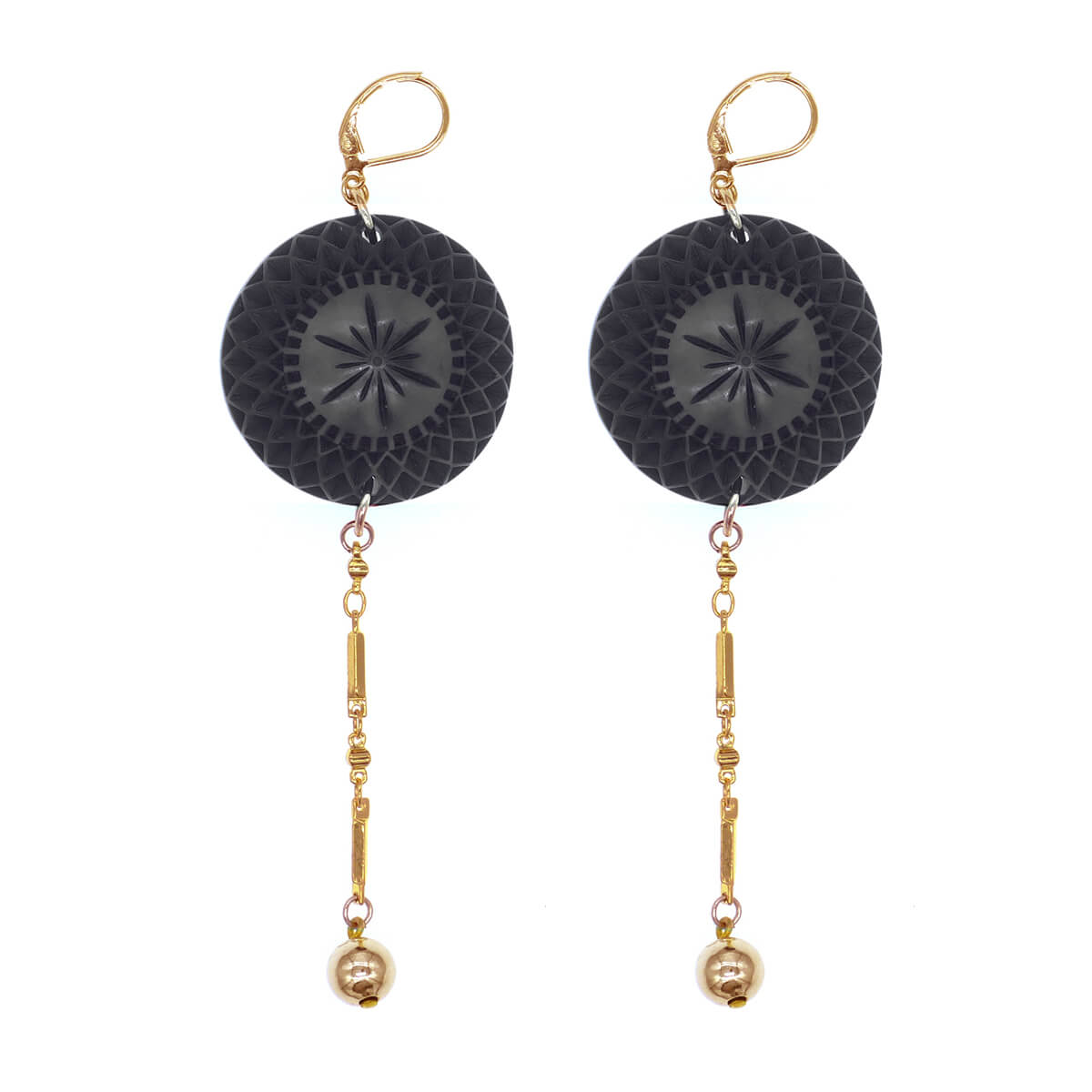 Etched Disc String Earrings Black