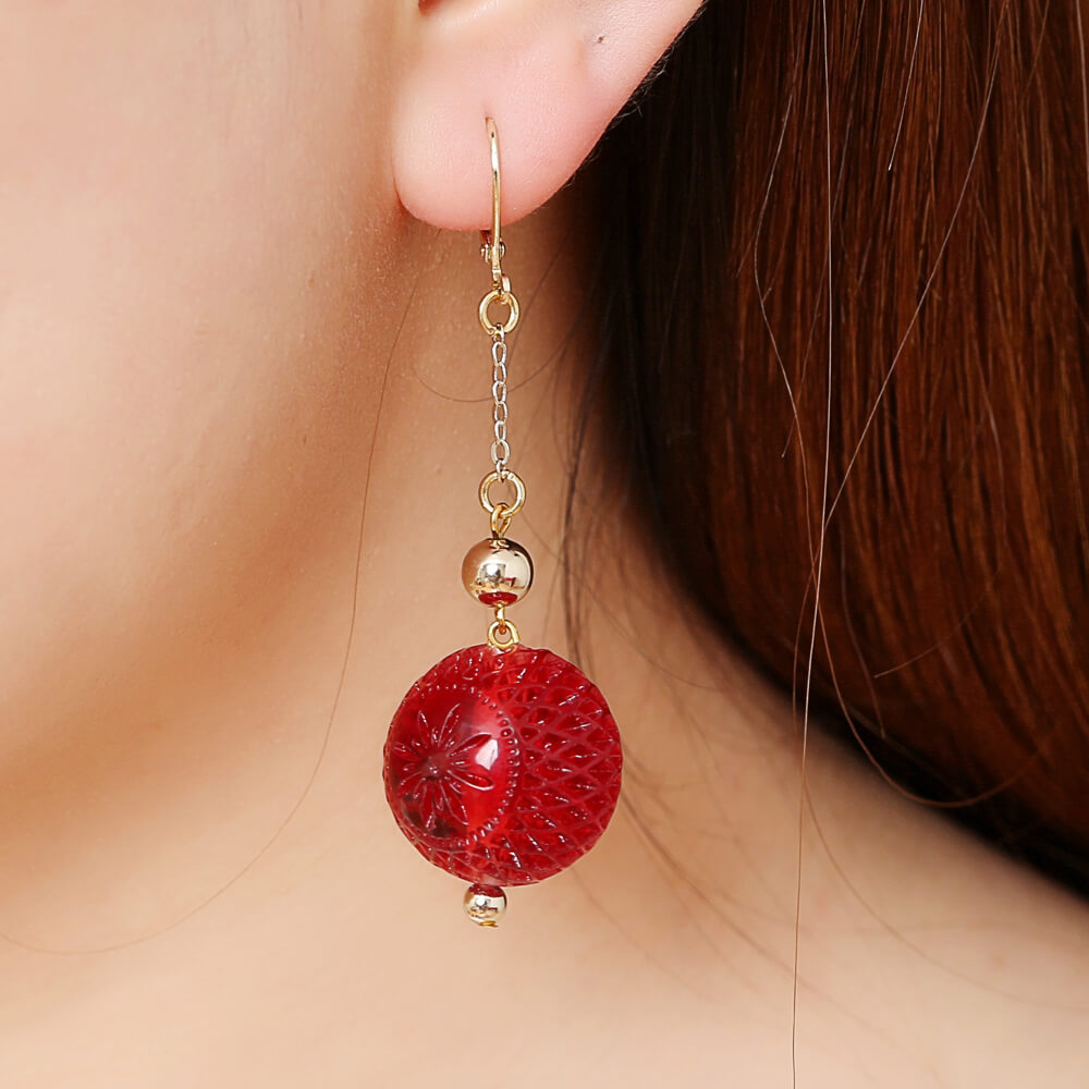 Frosted Ball Drop Earrings Emerald Green