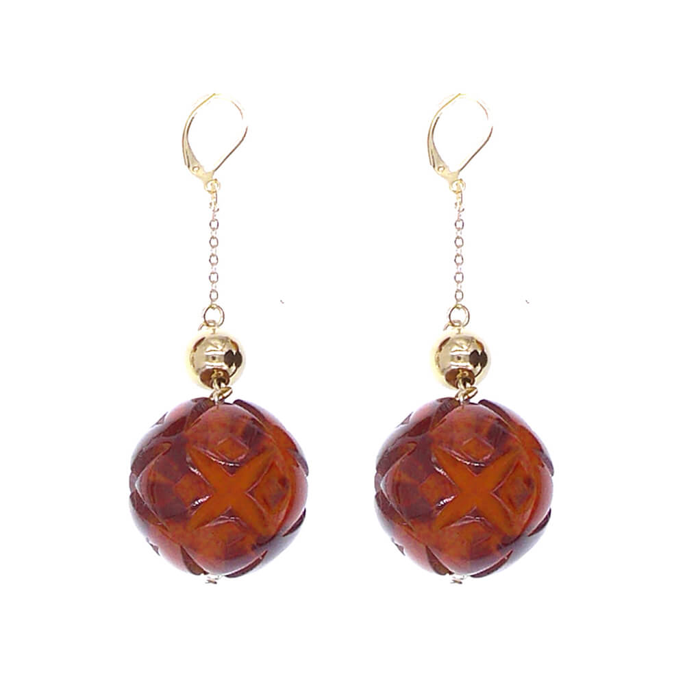 Crystal Ball Drop Earrings Amber