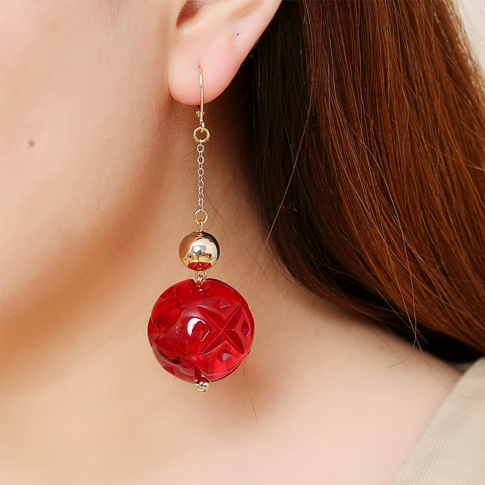 Crystal Ball Drop Earrings Deep Purple