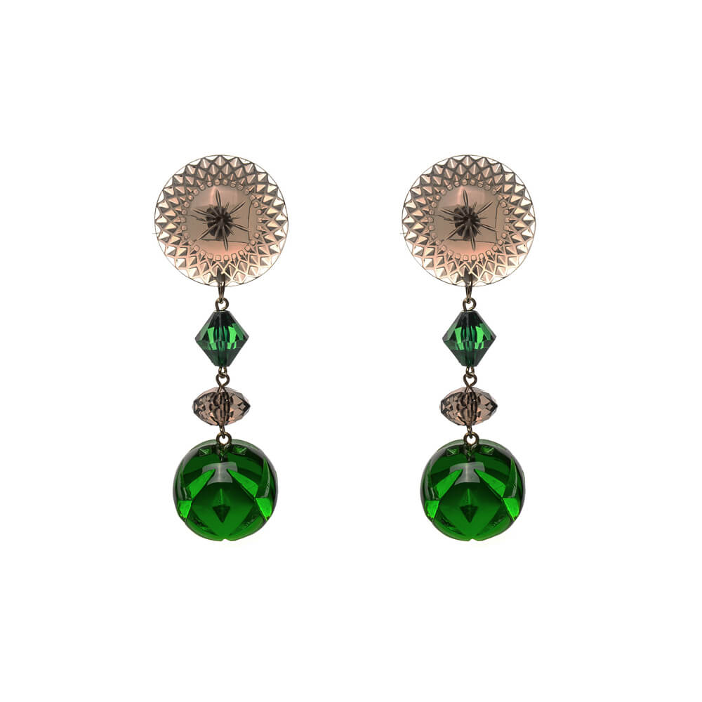 Multi Shape Stud Earrings Green & Grey