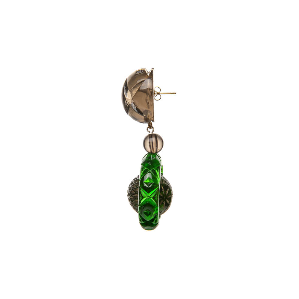 Frosted Ball & Circle Stud Earrings Green & Grey