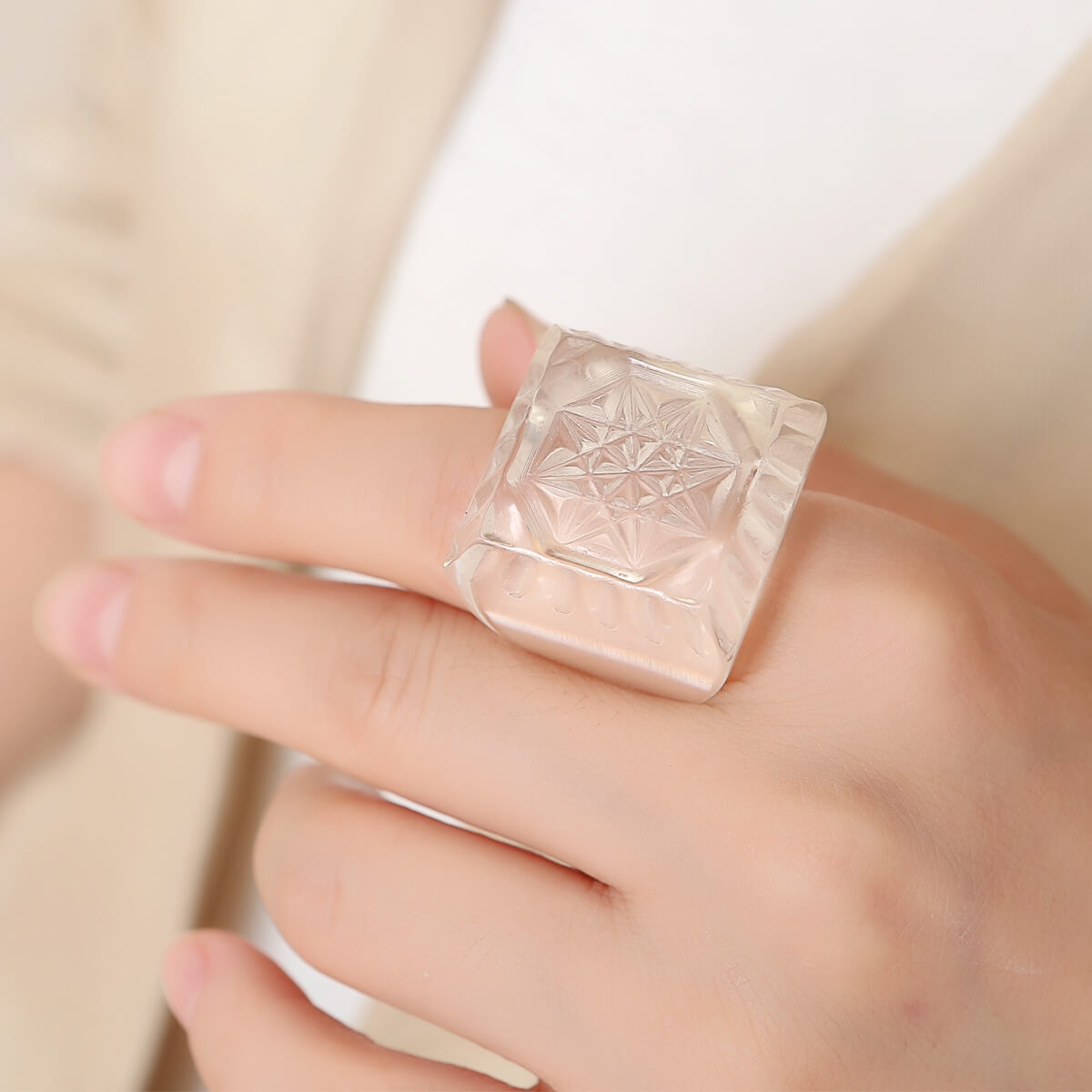 Etched Square Ring Vintage Clear