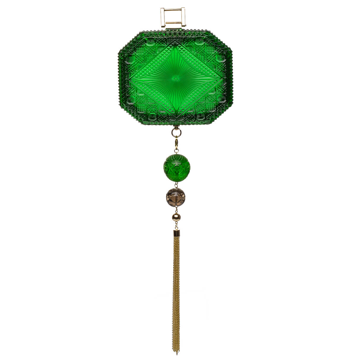 Hand Carved Octagon Clutch Emerald Green