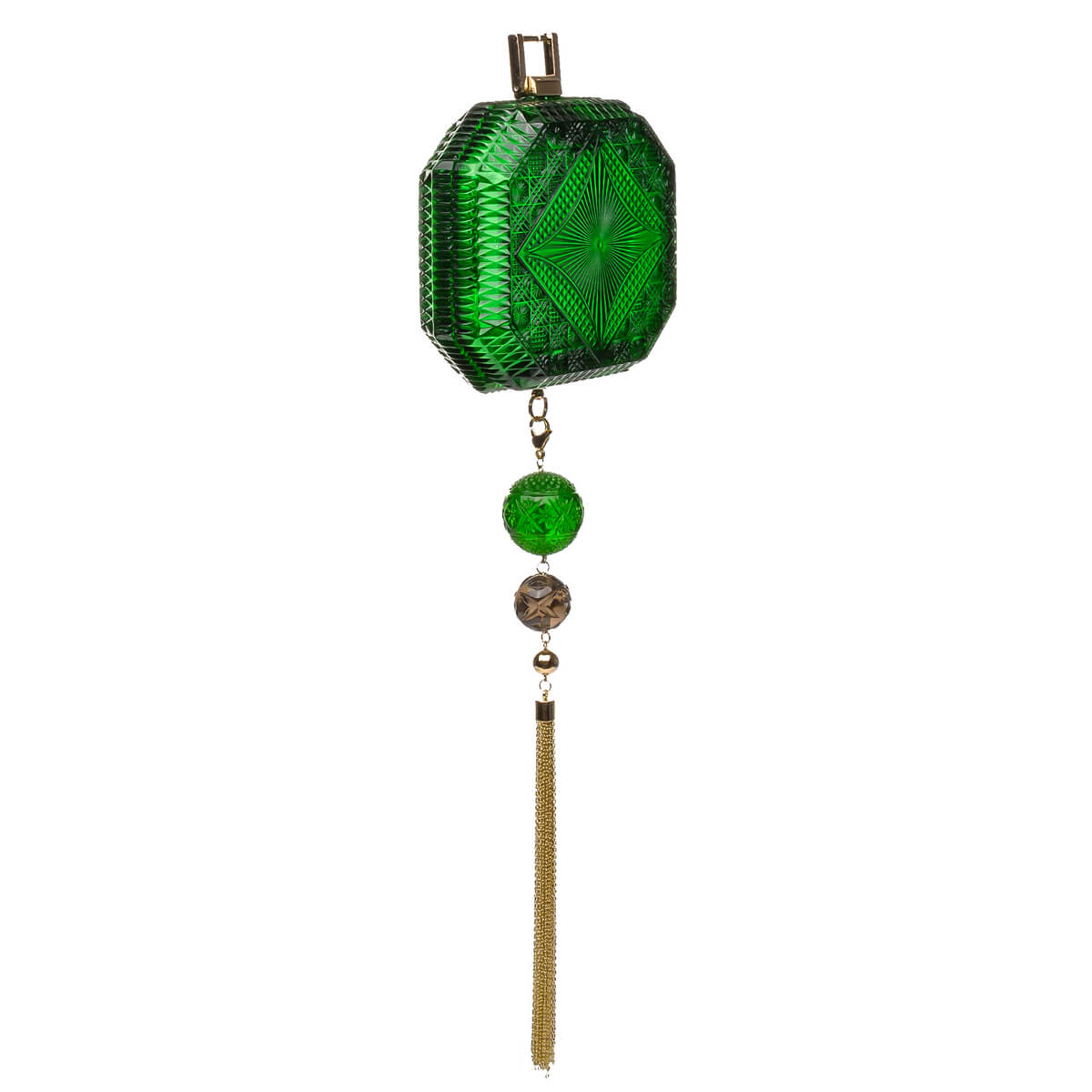Hand Carved Octagon Clutch Emerald Green