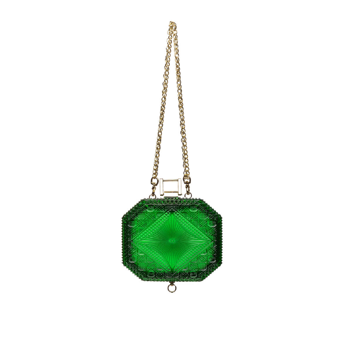 Hand Carved Octagon Clutch Emerald Green