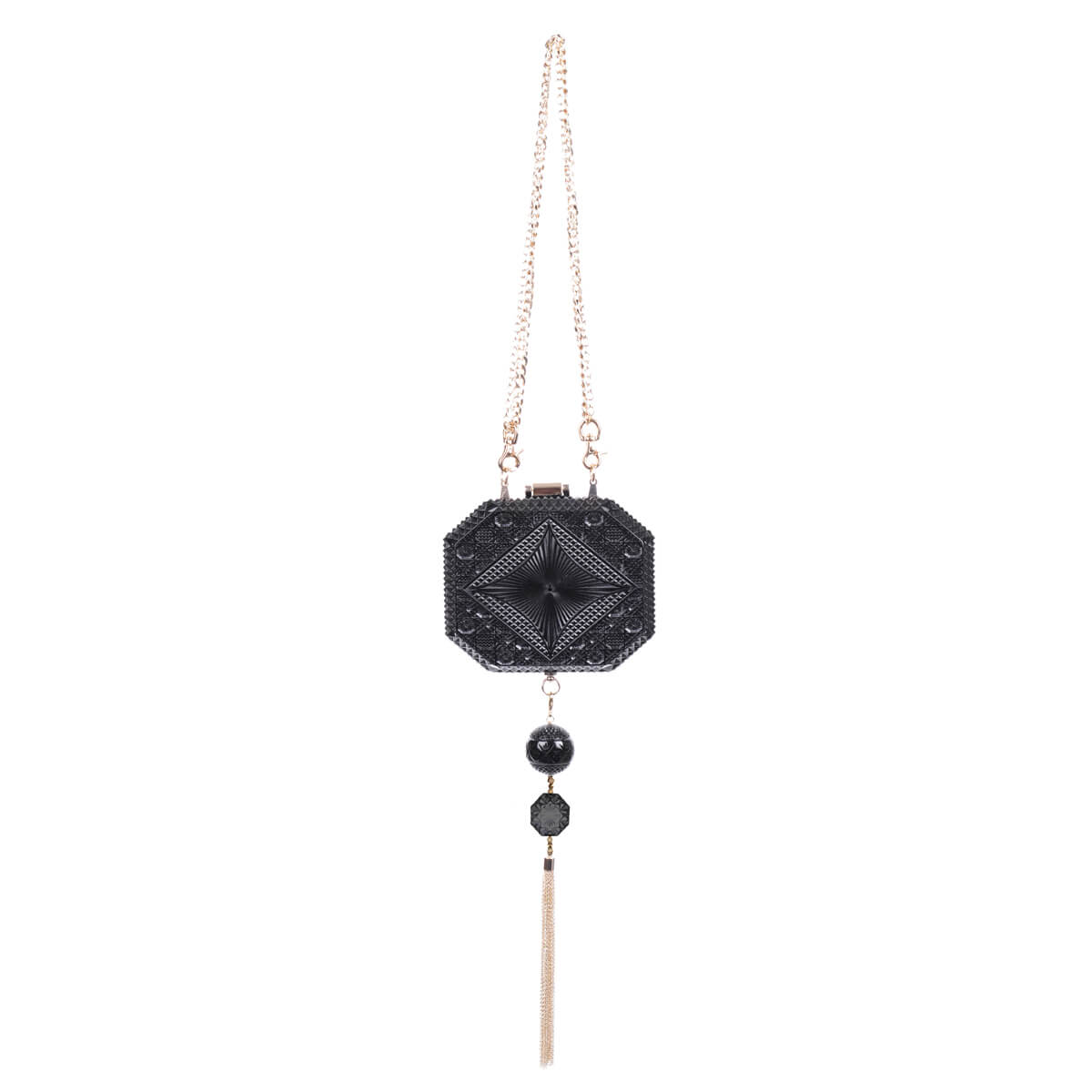 Hand Carved Octagon Clutch Black