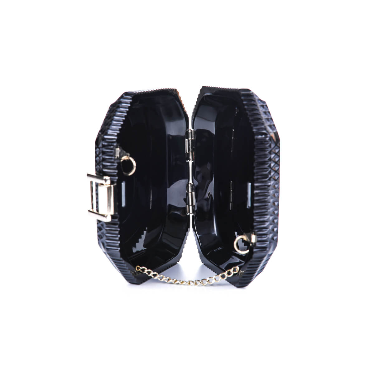 Hand Carved Octagon Clutch Black