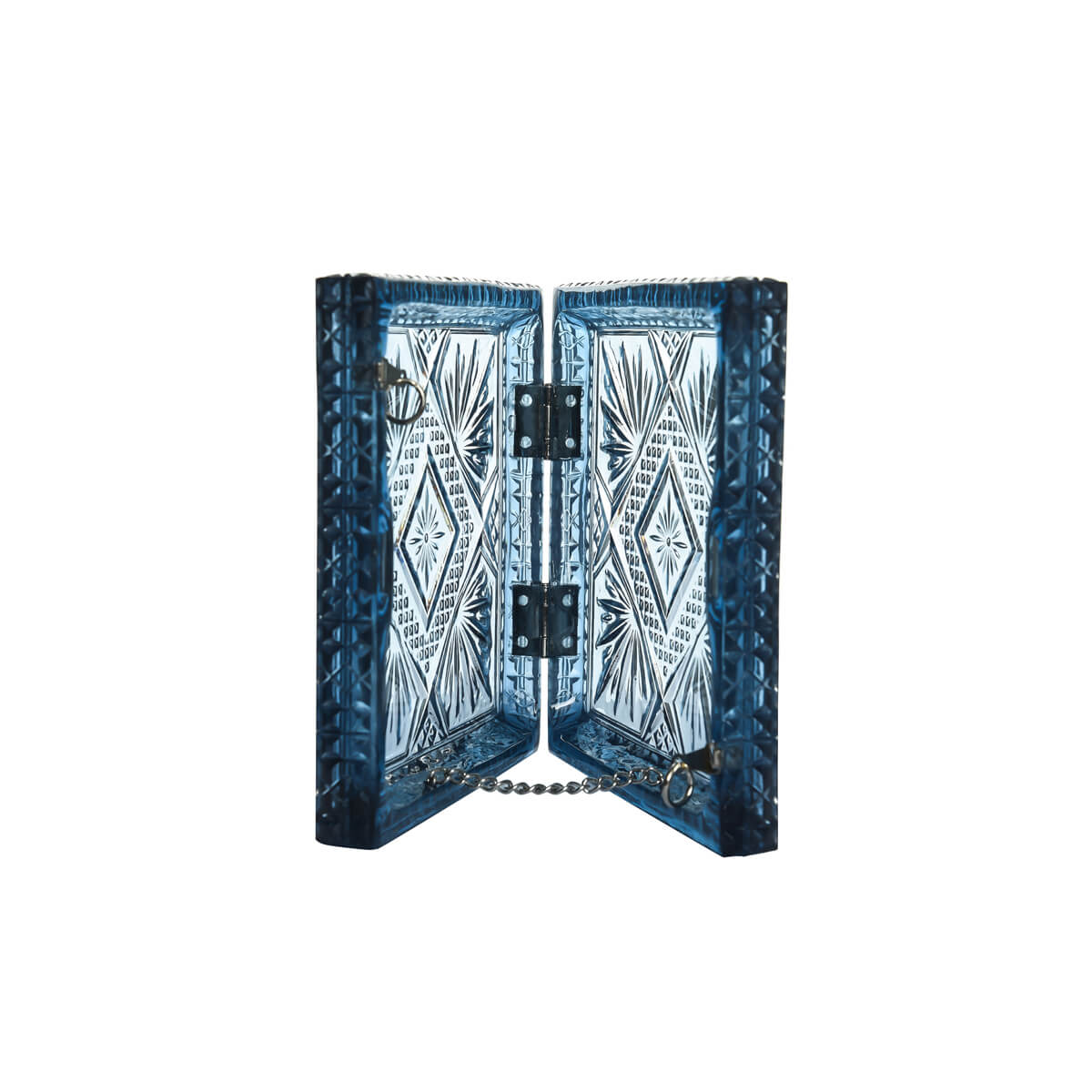 Hand Carved Box Clutch Classic Blue