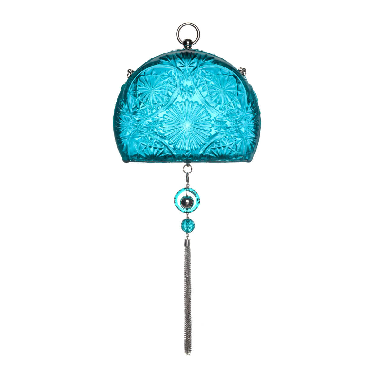 Hand Carved Fan Clutch Aqua