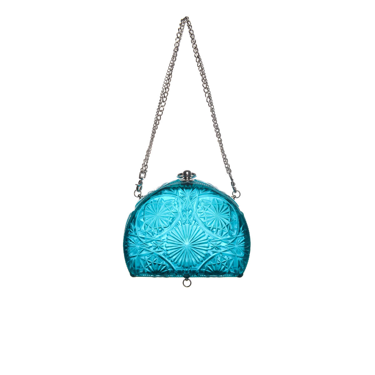 Hand Carved Fan Clutch Aqua