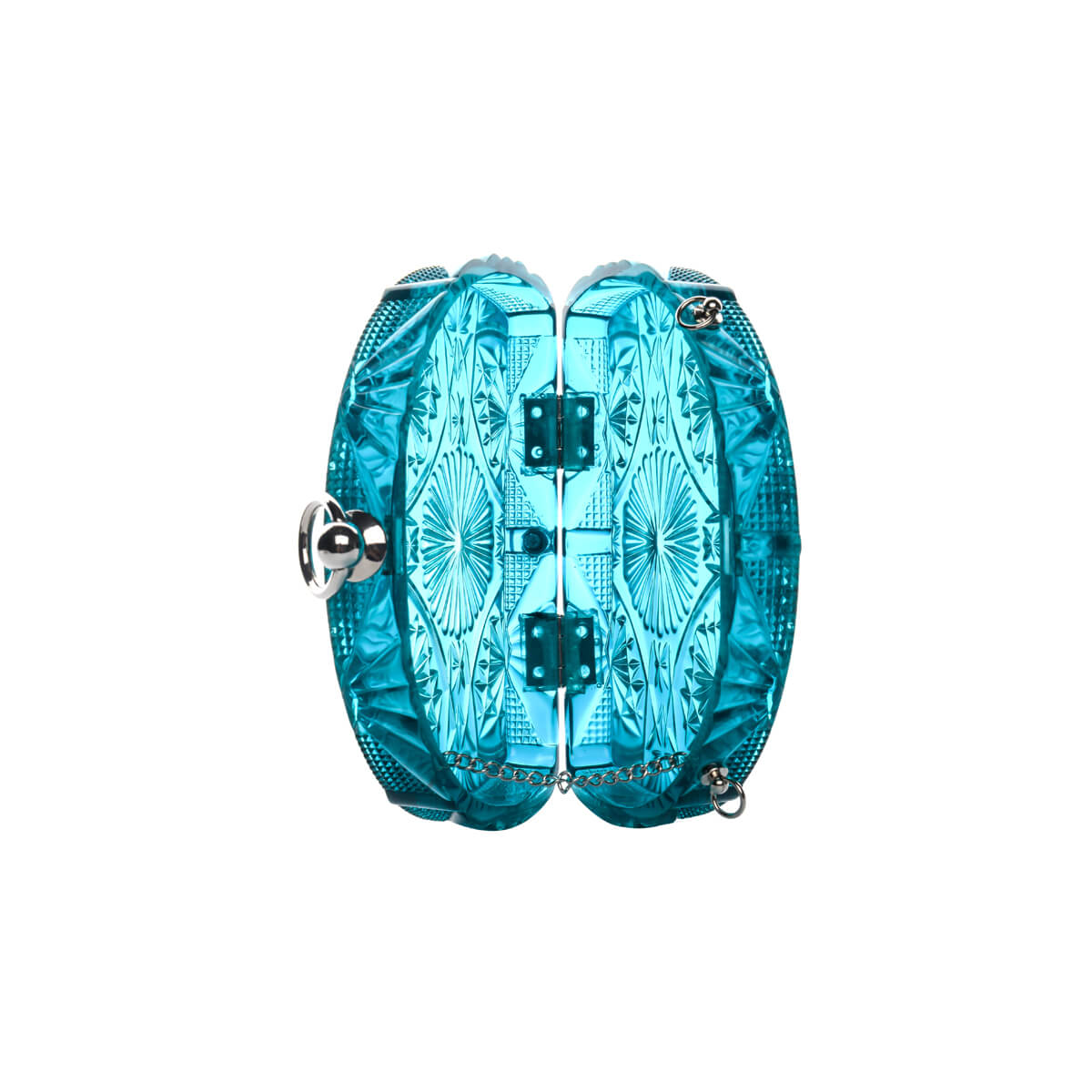 Hand Carved Fan Clutch Aqua
