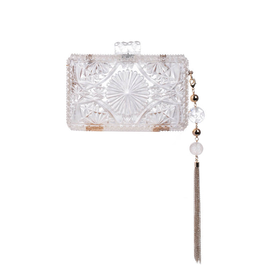 RESTOCKED Hand Carved Rectangle Clutch Vintage Clear