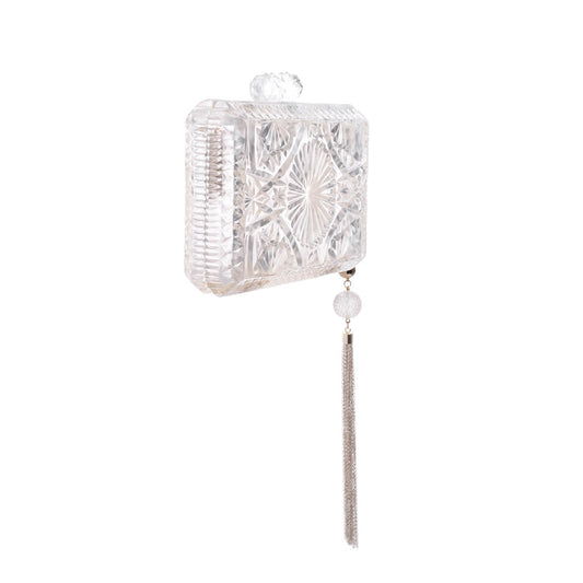 RESTOCKED Hand Carved Rectangle Clutch Vintage Clear