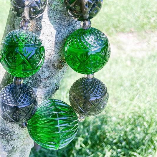 30% OFF Statement Sphere Necklace Emerald Green & Grey