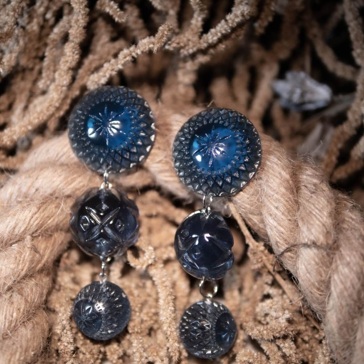 Drip Crystal Stud Earrings Classic Blue