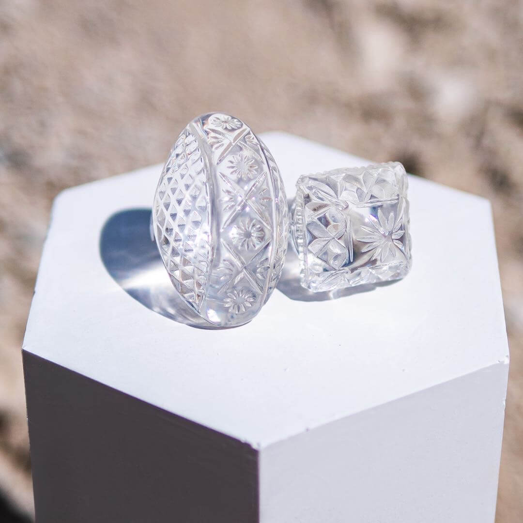 Etched Oval Ring Vintage Clear