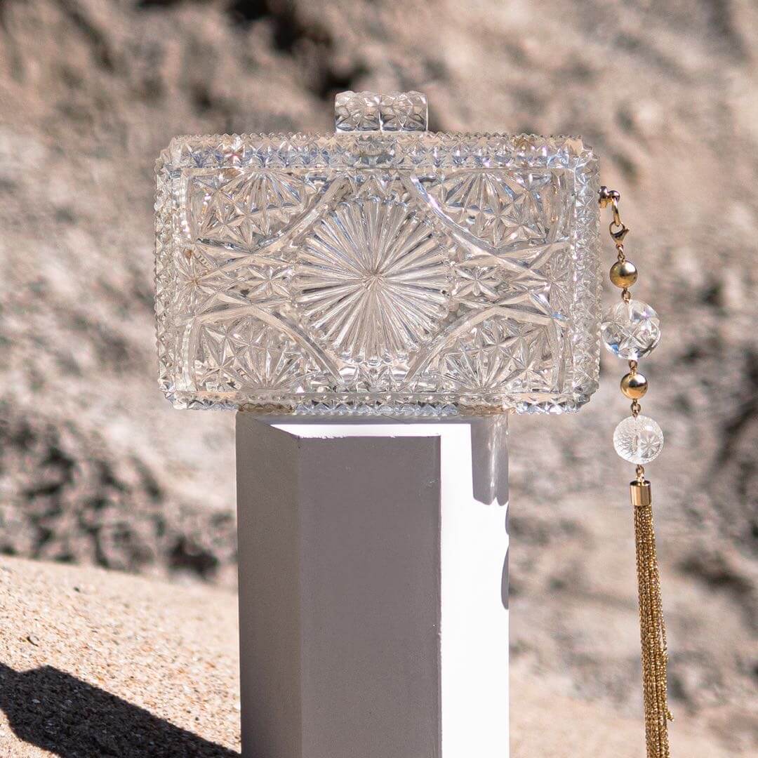 RESTOCKED Hand Carved Rectangle Clutch Vintage Clear