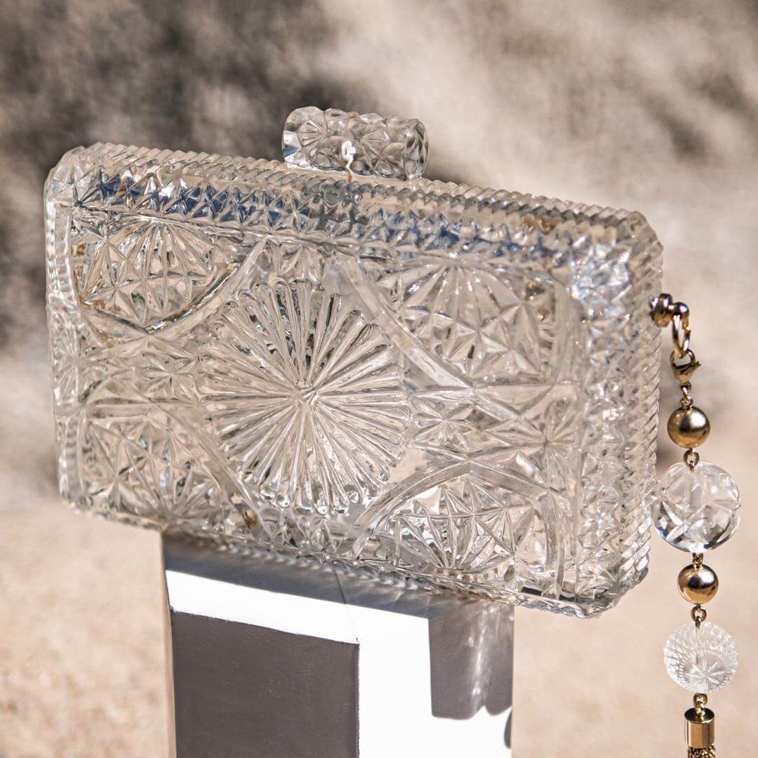 RESTOCKED Hand Carved Rectangle Clutch Vintage Clear