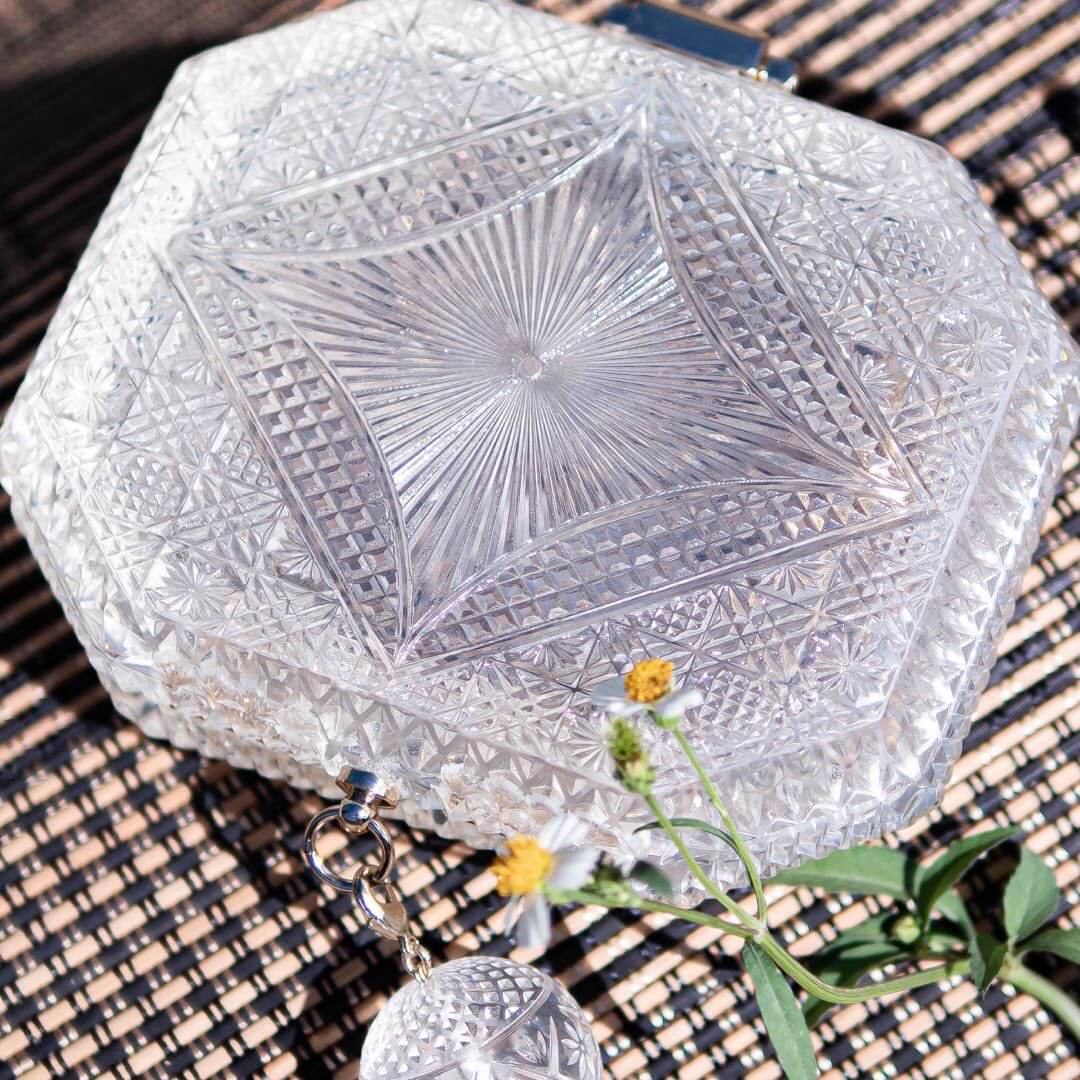 BESTSELLER Hand Carved Octagon Clutch Vintage Clear