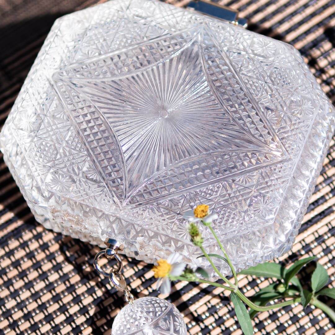 Hand Carved Octagon Clutch Vintage Clear