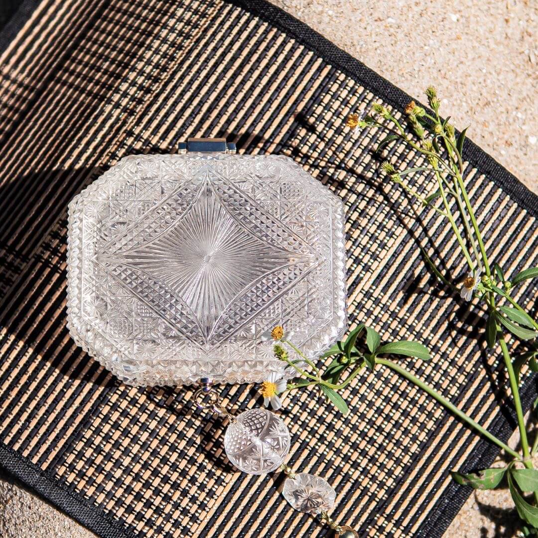 Hand Carved Octagon Clutch Vintage Clear