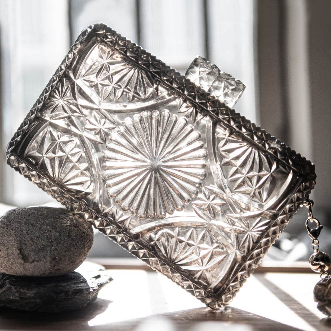 Hand Carved Rectangle Clutch Dark Grey