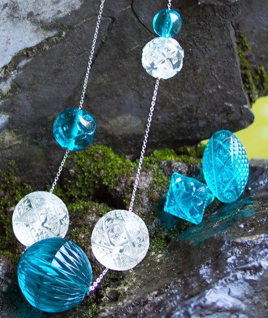 30% OFF Random Sphere Necklace Aqua & Clear