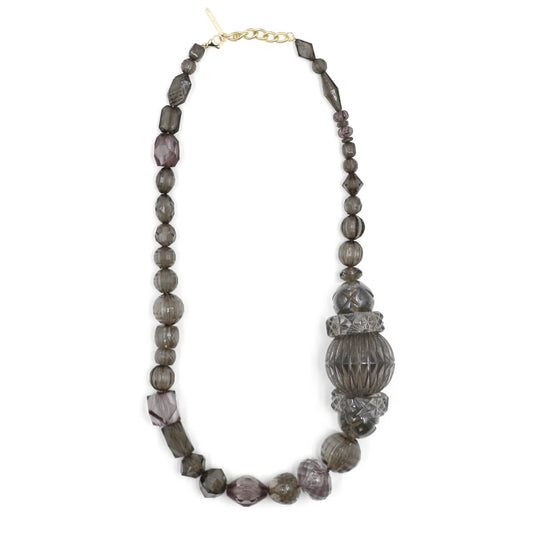 Long Etched Necklace Dark Grey