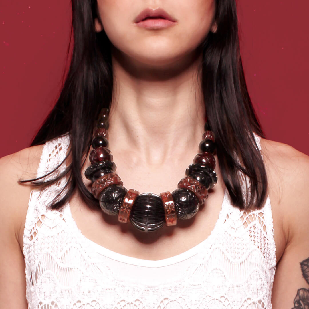 Statement Collar Necklace Amber & Black