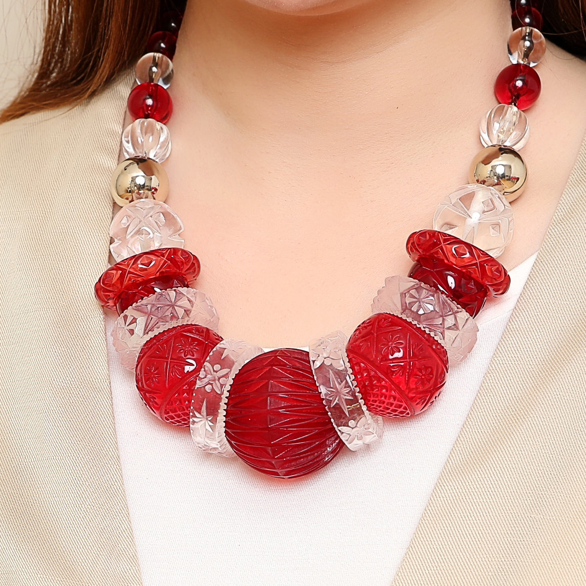 Statement Collar Necklace Burgundy & Clear