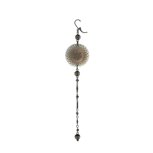 Long String Disc Earrings Dark Grey