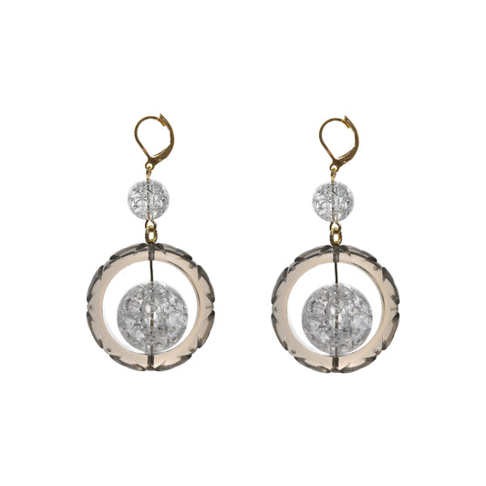 Frosted Ball Circle Earrings Grey & Clear