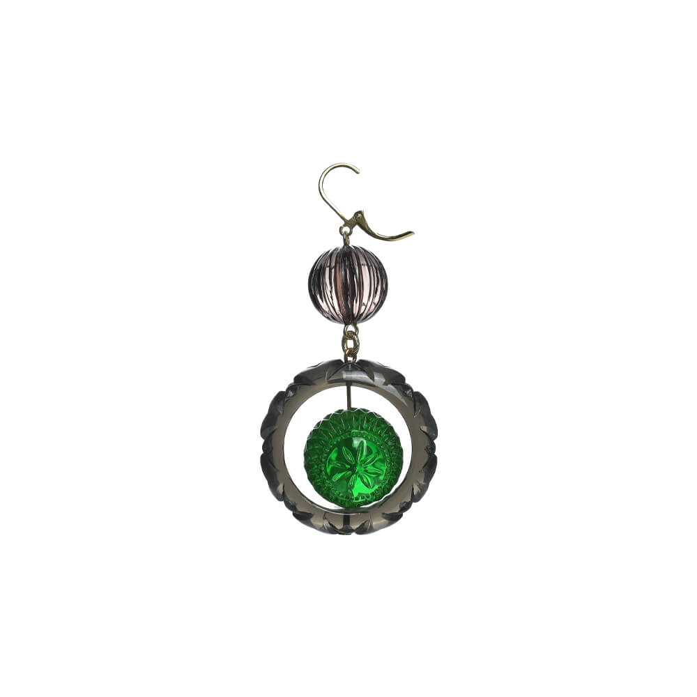 Frosted Ball Circle Earrings Green & Grey