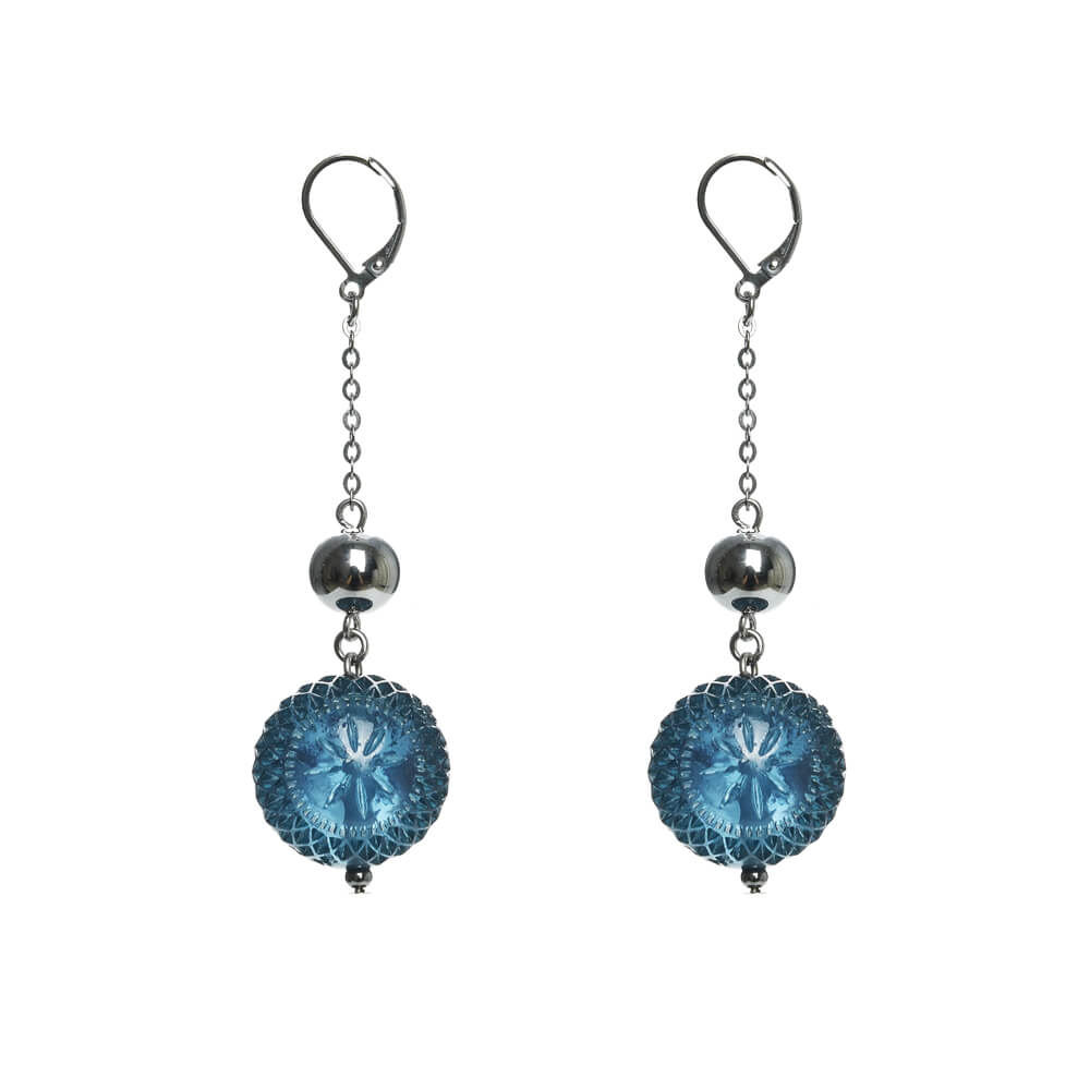 Frosted Ball Drop Earrings Classic Blue