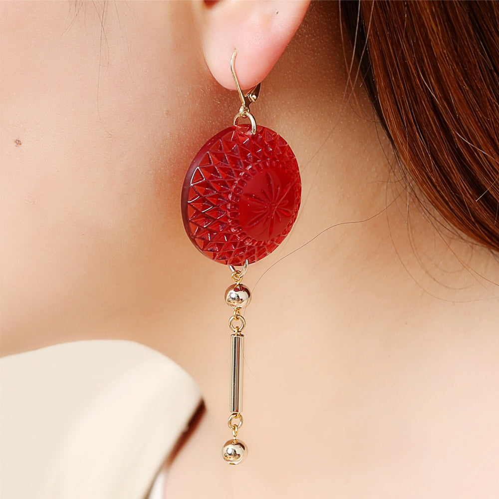 Etched Disc Bar Earrings Vintage Clear