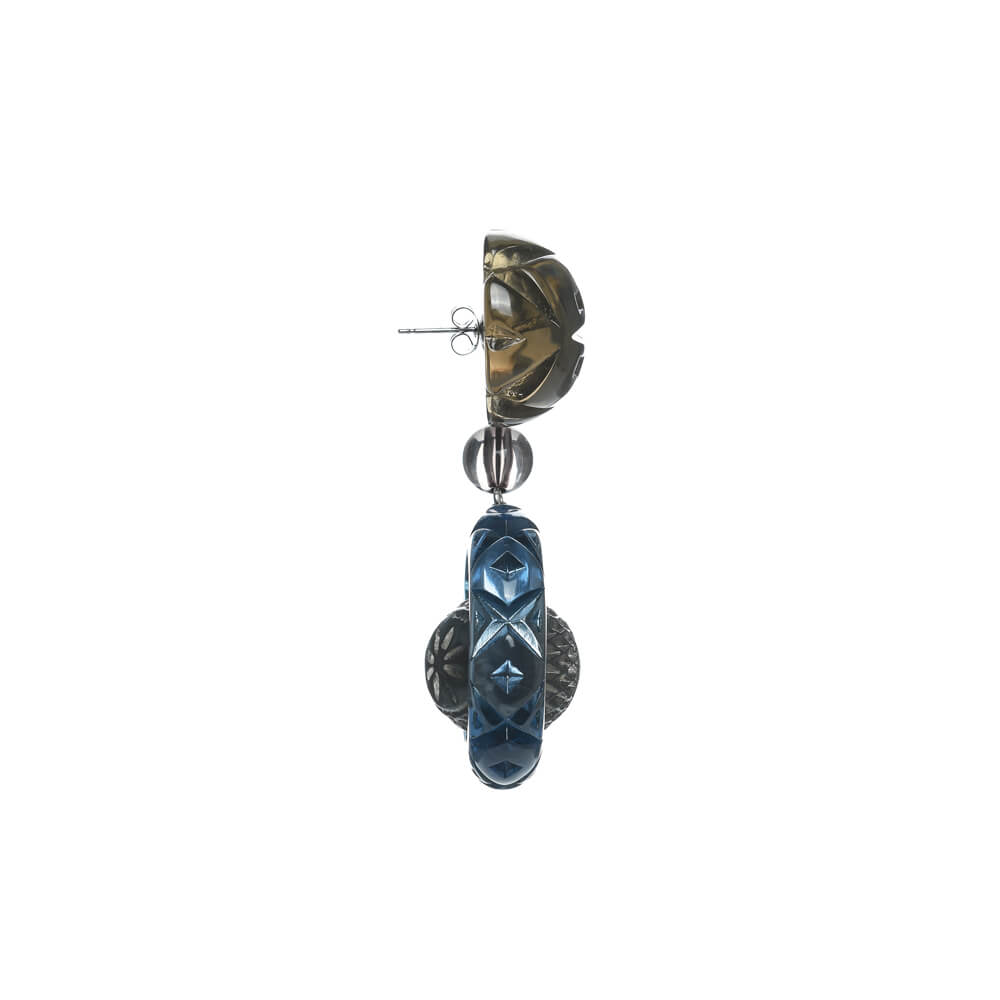 Frosted Ball & Circle Stud Earrings Classic Blue & Grey