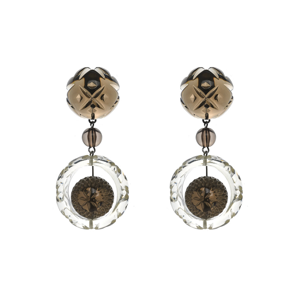 Frosted Ball & Circle Stud Earrings Grey & Clear