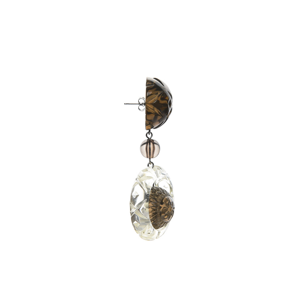 Frosted Ball & Circle Stud Earrings Grey & Clear