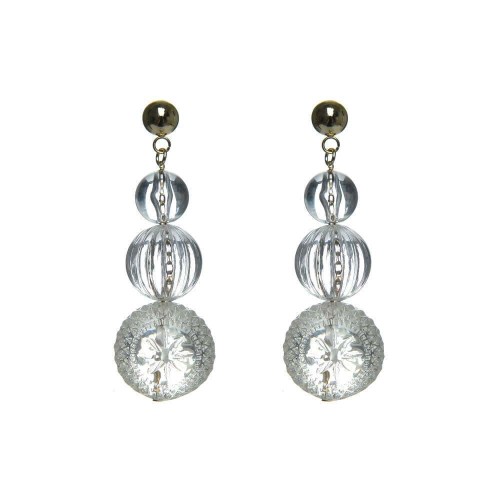 Triple Ball Stud Earrings Vintage Clear