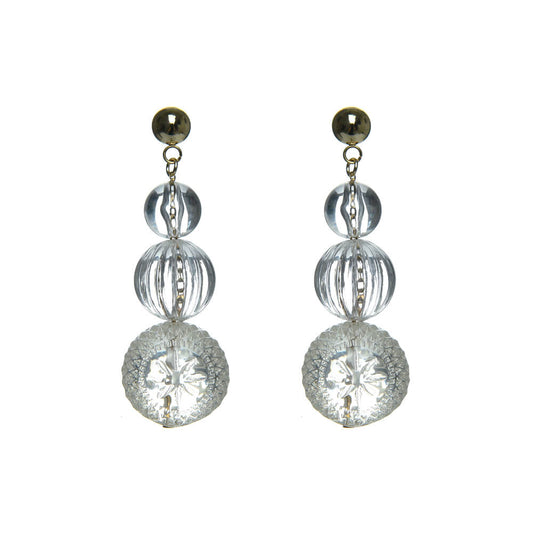 Triple Ball Stud Earrings Vintage Clear