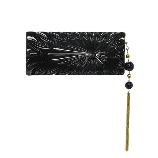 [Restocked] Hand Carved Long Rectangle Clutch Black