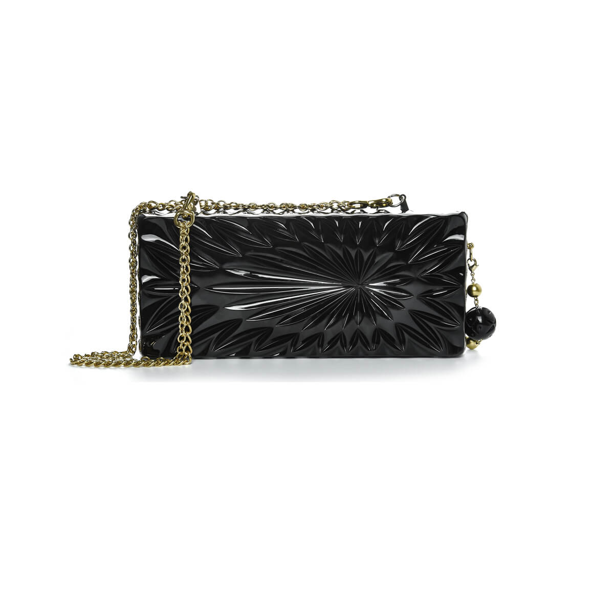 Hand Carved Long Rectangle Clutch Black