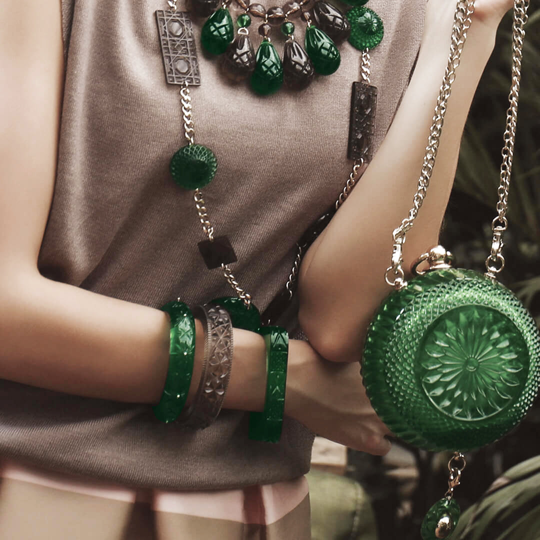 Studded Crystal Bangle Emerald Green