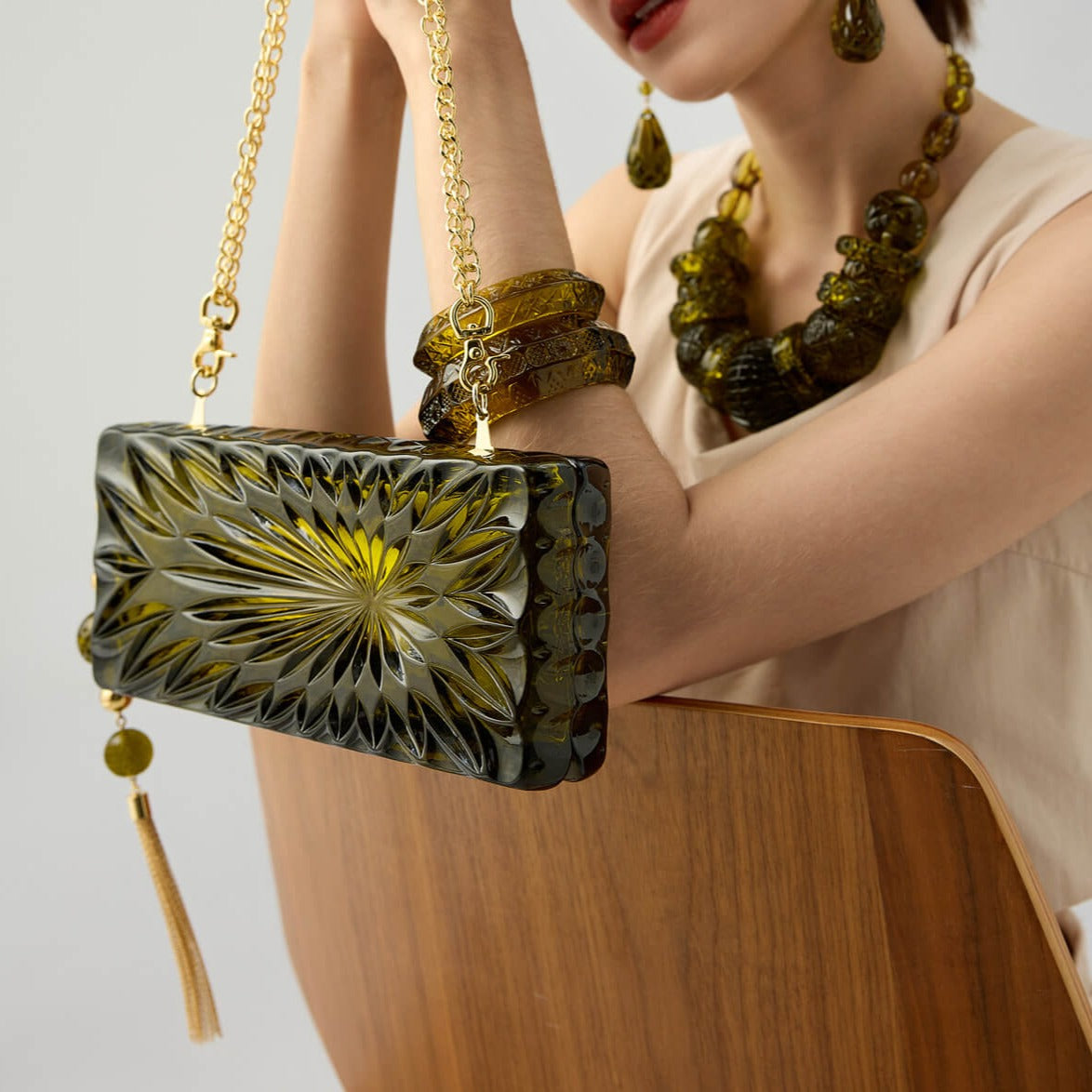 NEW IN Long Rectangle Clutch Olive