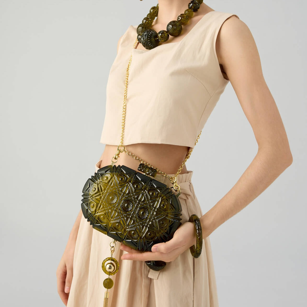 NEW IN Edged Oval Clutch Olive