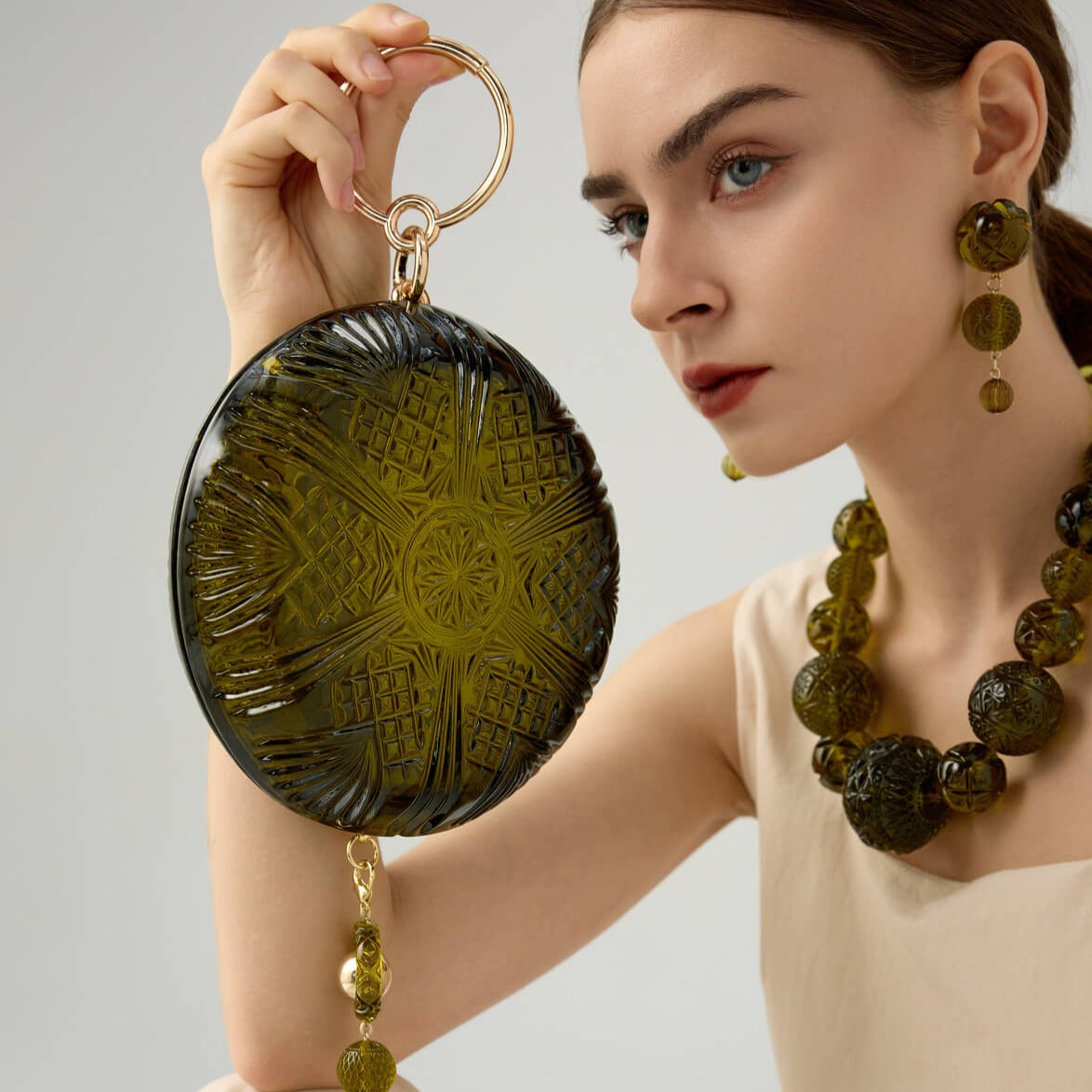 NEW IN Moonlit Circle Clutch Olive