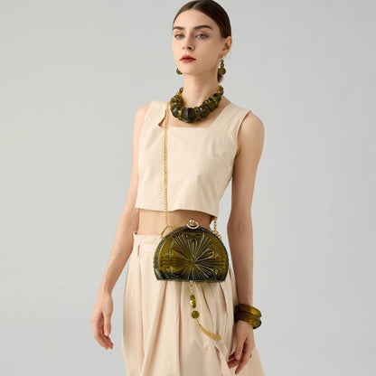 Sunburst Fan Clutch Olive
