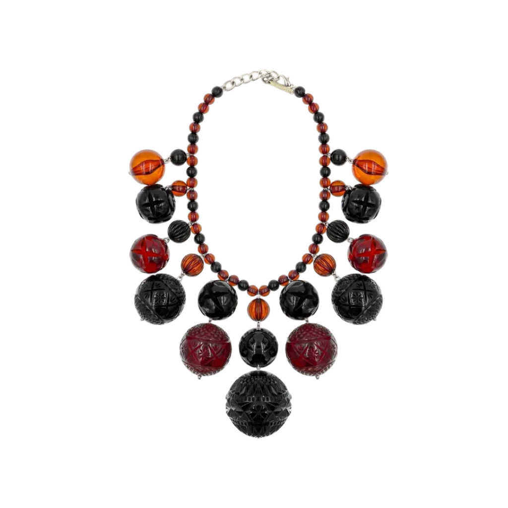 Etched Bib Necklace Black & Amber