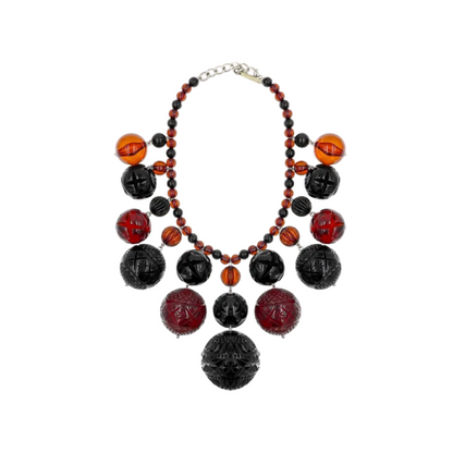 Etched Bib Necklace Black & Amber